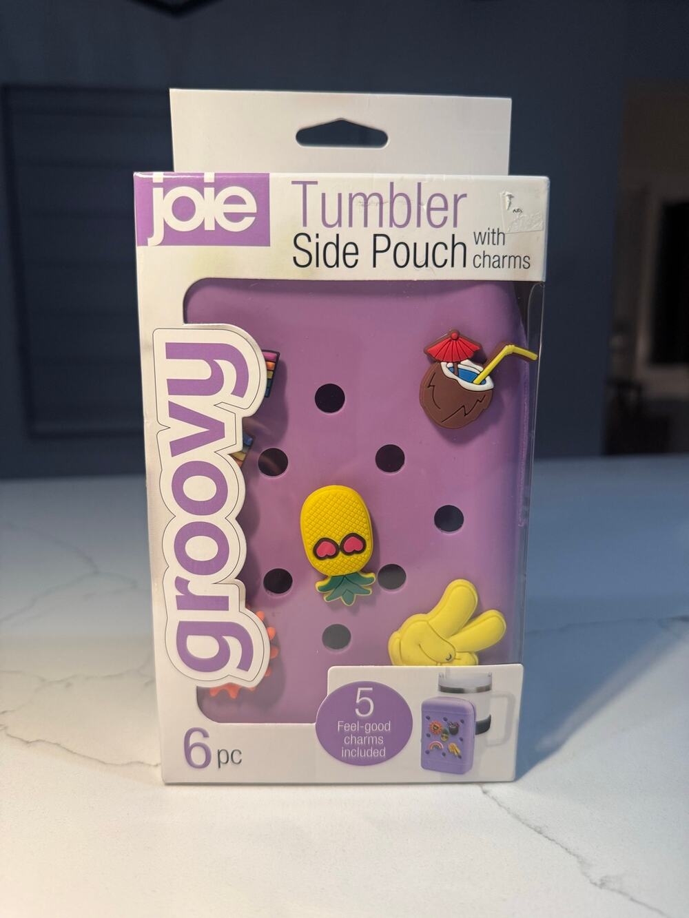 Joie “Groovy” Tumbler Side Pouch with 5 Charms – Purple (6-Piece Set)